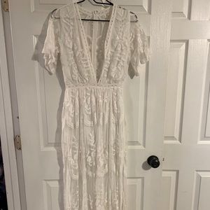White lace maxi romper